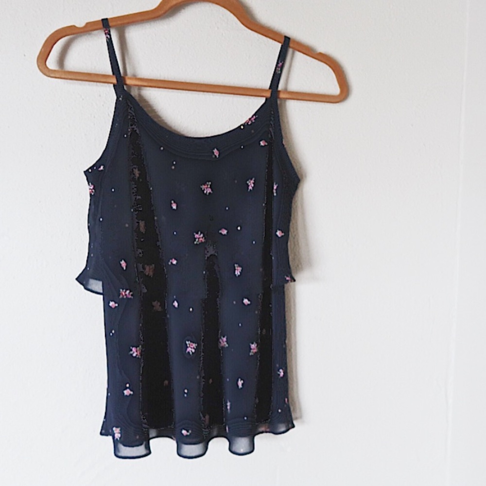 CABi navy blue floral tank adjustable straps